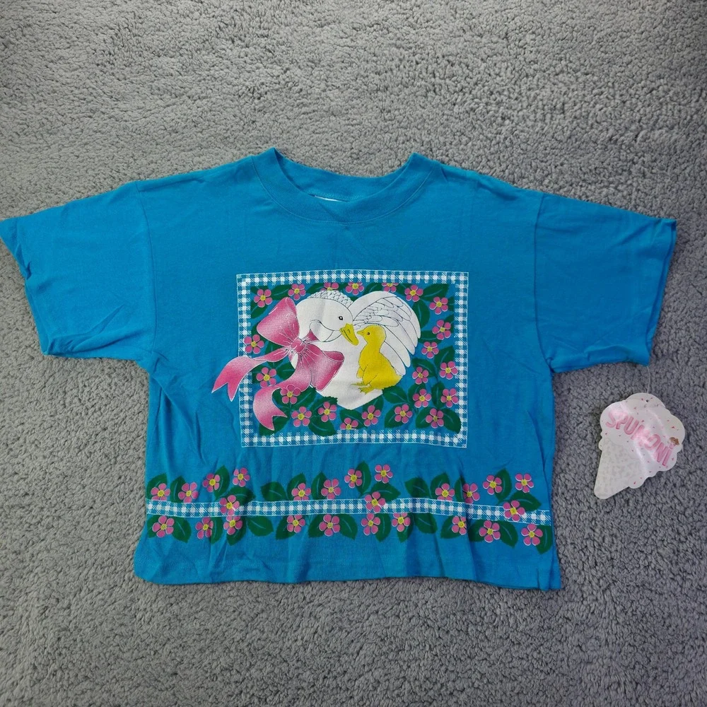 Vintage Spumoni Rose Cage Girls Blue Goose Chick T-Shirt NWT Size L 14 22177174